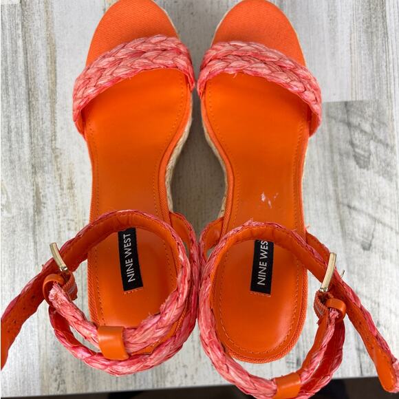 Nine West womens 10 orange espadrille woven Henri Round Toe Woven Wedge Sandals - Picture 5 of 7